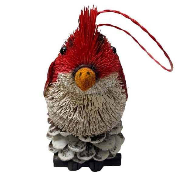 Christmas Bird Ornament Rustic Natural Rustic Pinecone Holiday Cardinal 4" - Picture 6 of 11